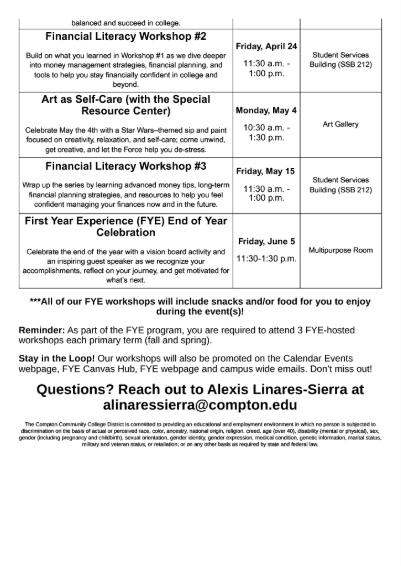 FYE Workshops Pt. 2 FYE Workshops Pt. 2