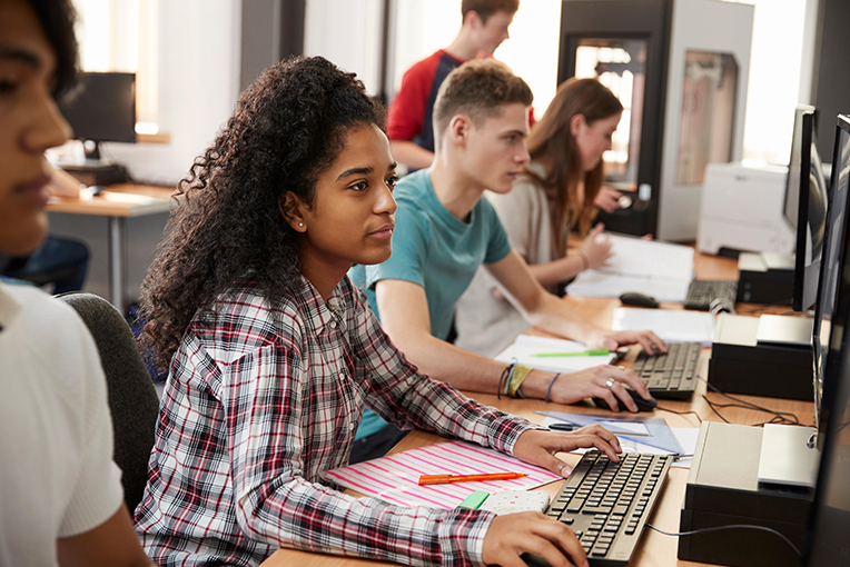 Students working at a computer