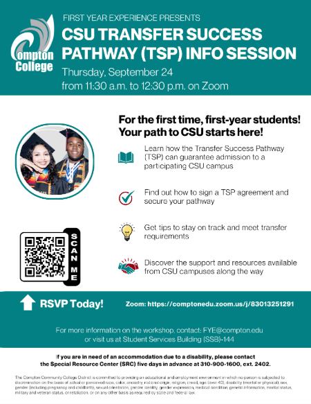 CSU Transfer Success Pathway Info Session on Thursday September 24 from 11:30am - 12:30pm on Zoom