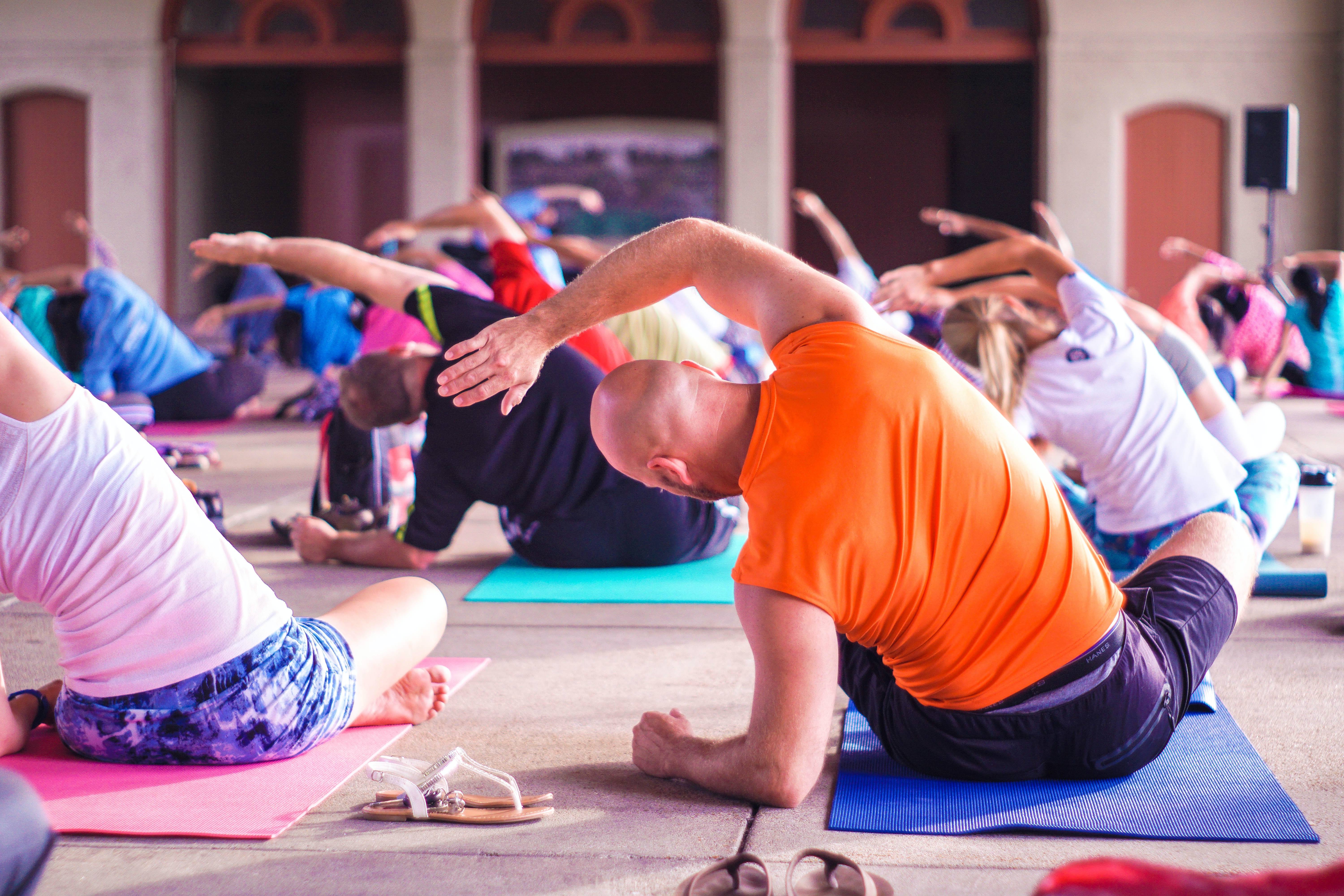 Yoga class stretching