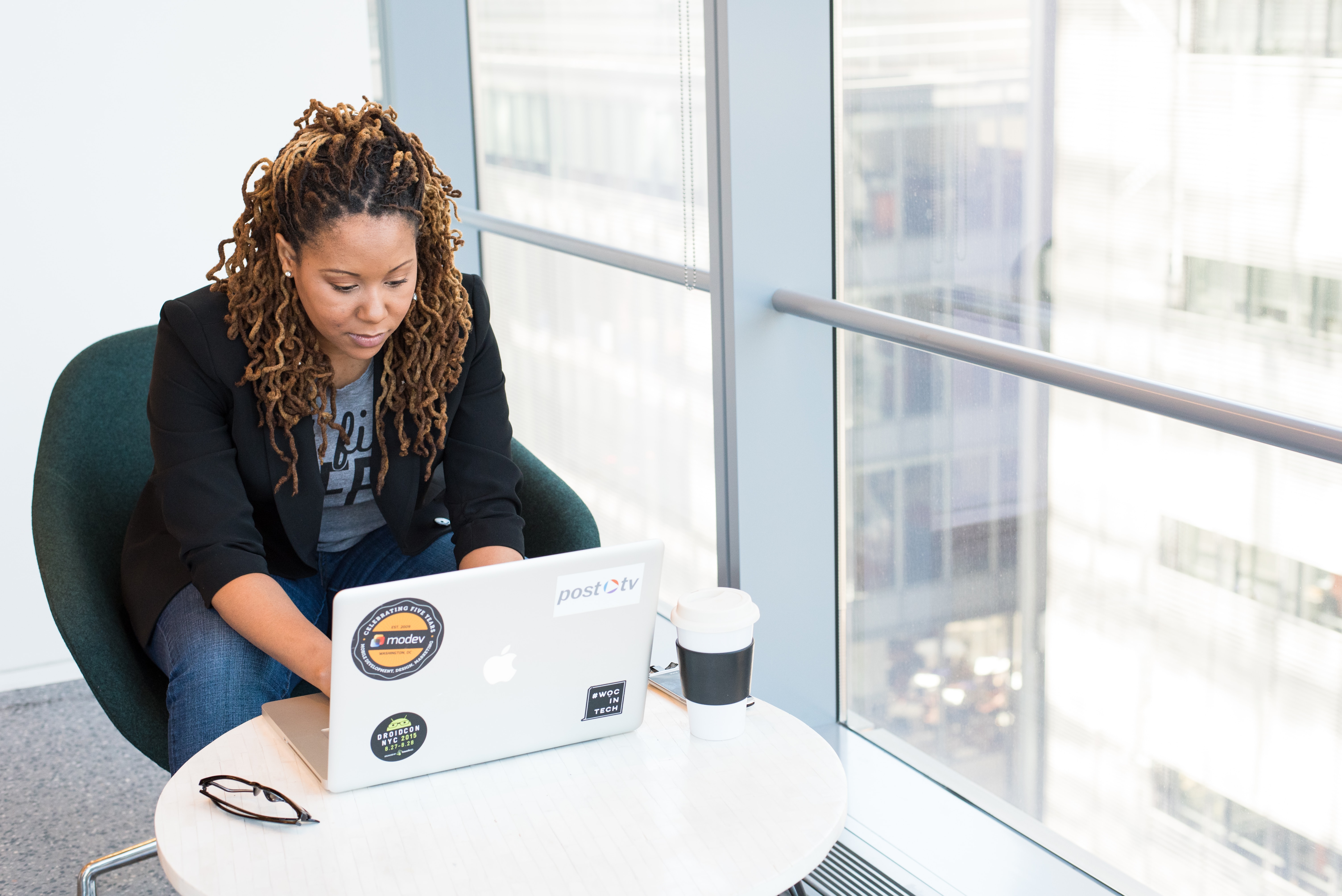 Woman working at a laptop