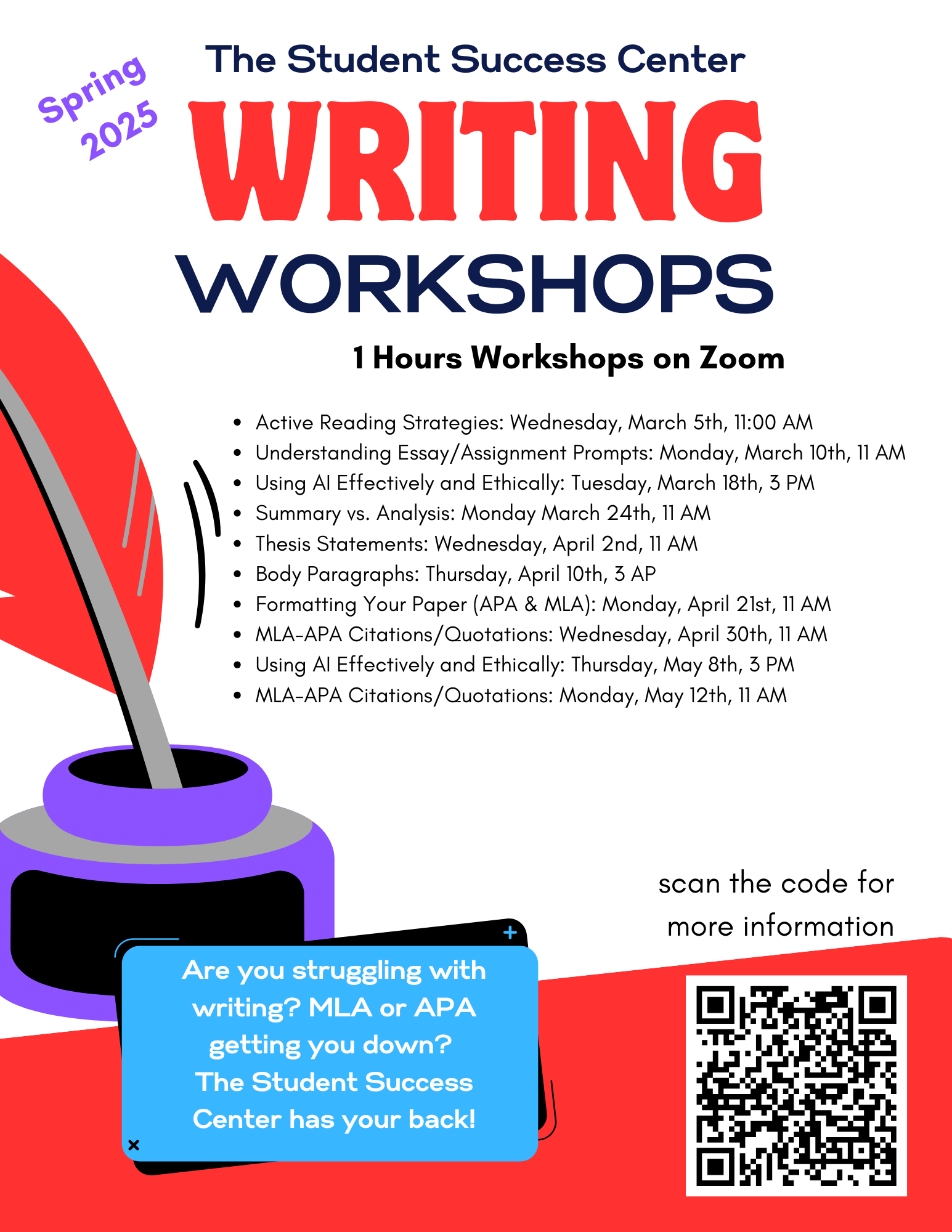 SPRING 2025 ENGLISH WORKSHOPS