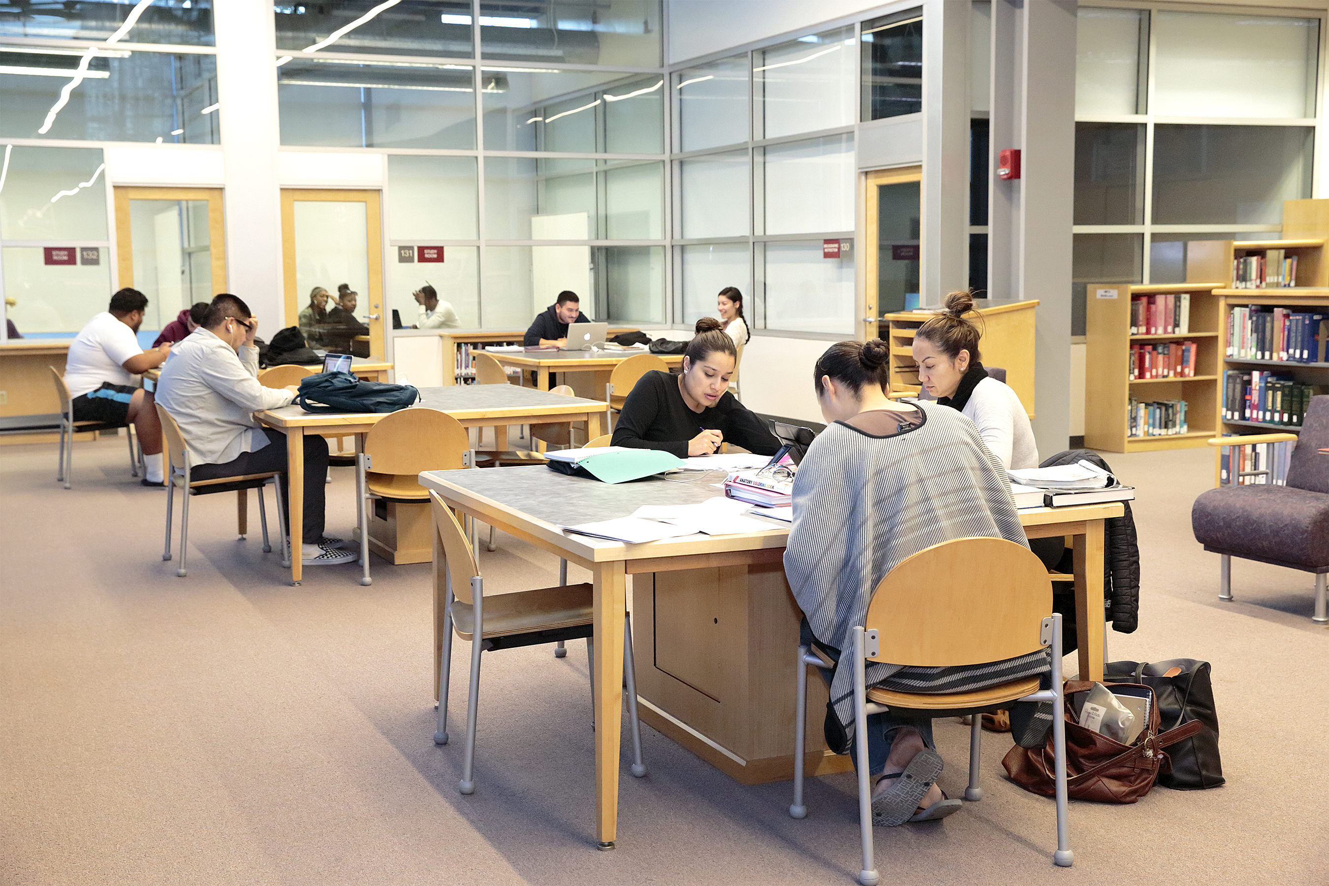 students studying in library